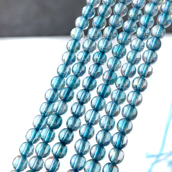 Aquamarine (Round Plain) Aurora Coating Size: Approx. 4mm Hole Diameter: Approx. 0.4-0.5mm 10pcs