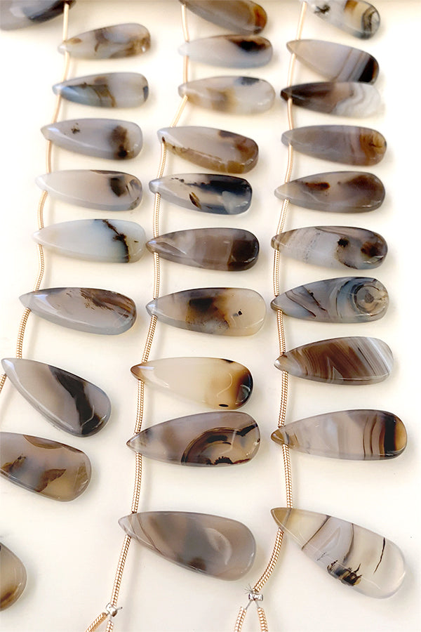 Montana Agate (Flat Drop Plain) Gray Size Approx. 10 x 25mm Approx. 0.6-0.7mm