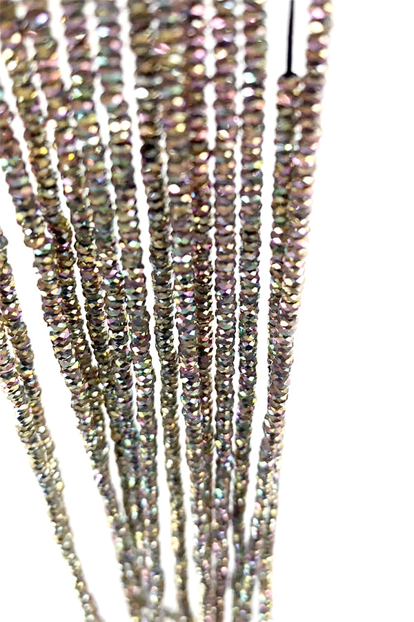 Hematite (button cut) Silver Aurora finish Size: Approx. 1.2 x 2.5 mm Hole diameter: Approx. 0.5 to 0.6 mm