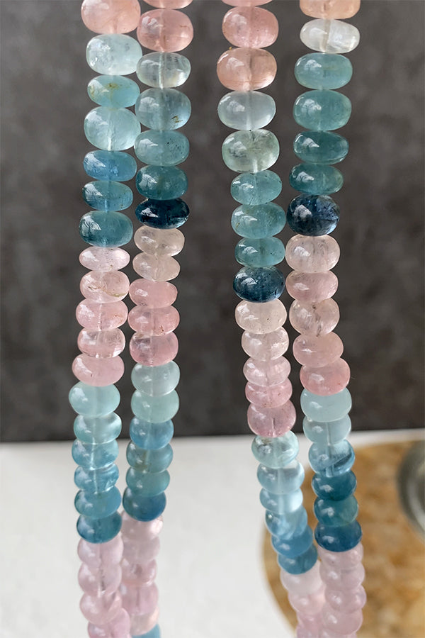 Aquamarine Morganite (Button Plain) Size: Approx. 4.5-6 x 8-9mm Hole diameter: Approx. 0.4-0.5mm