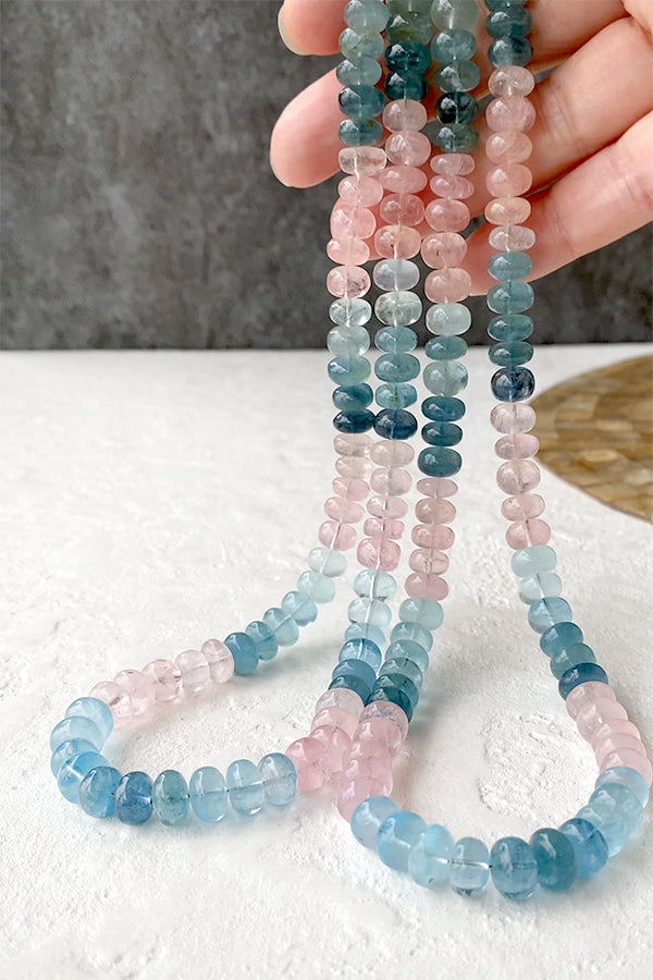 Aquamarine Morganite (Button Plain) Size: Approx. 4.5-6 x 8-9mm Hole diameter: Approx. 0.4-0.5mm