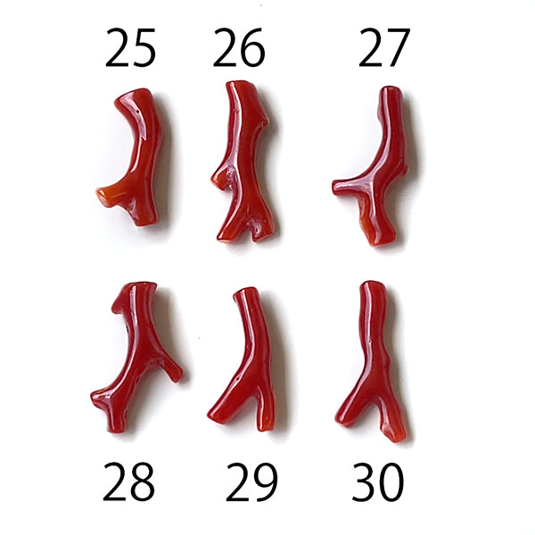 Blood red coral (branch) 19-36 Size: approx. 19.5-23 x 8-12 mm Hole diameter: approx. 0.8 mm 1 piece