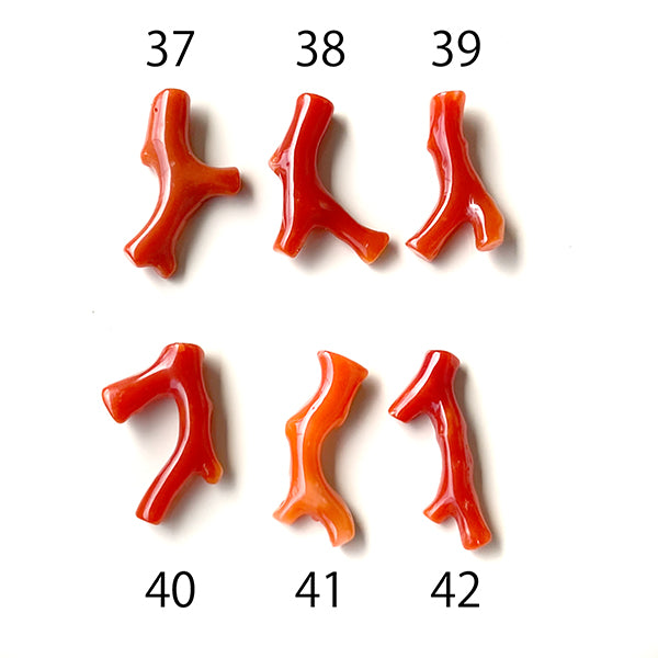 Blood red coral Red coral (branch) 37-64 Size: approx. 18.5-24.5 x 9-13 mm Hole diameter: approx. 0.8 mm 1 piece