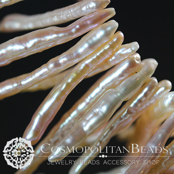 【淡水パール】 (スティック ビワ 枝) 大きさ 約2~4×20~30mm 穴径 約0.4~0.5mm カラー ナチュラルピンク、オレンジ 5個