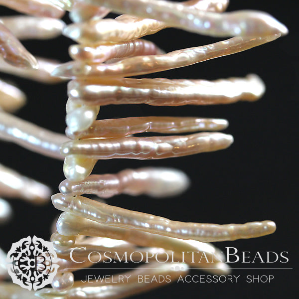 【淡水パール】 (スティック ビワ 枝) 大きさ 約2~4×20~30mm 穴径 約0.4~0.5mm カラー ナチュラルピンク、オレンジ 5個