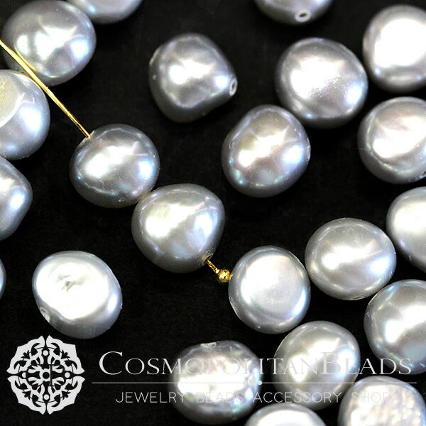 【淡水パール】 (フラットポテト) グレー 大きさ 約6~6.5×6~7mm 穴径 約0.4~0.5mm 約55~57個 約35cm