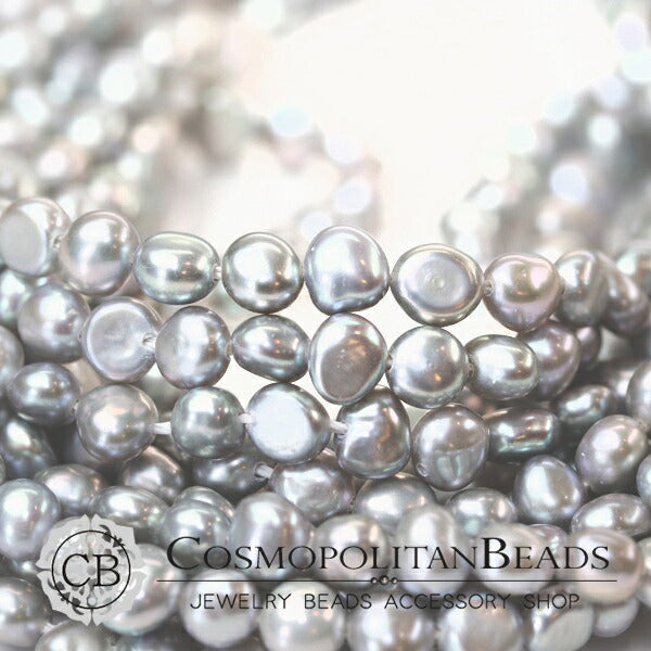 【淡水パール】 (フラットポテト) グレー 大きさ 約6~6.5×6~7mm 穴径 約0.4~0.5mm 約55~57個 約35cm