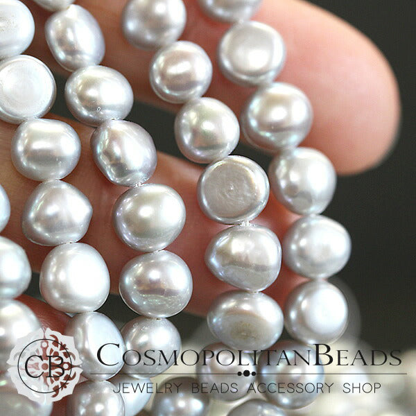 【淡水パール】 (フラットポテト) グレー 大きさ 約6~6.5×6~7mm 穴径 約0.4~0.5mm 約55~57個 約35cm