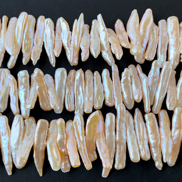 【淡水パール】(スティック ビワ 枝) 大きさ 約3.5~5×20~25mm カラー ナチュラルオレンジ