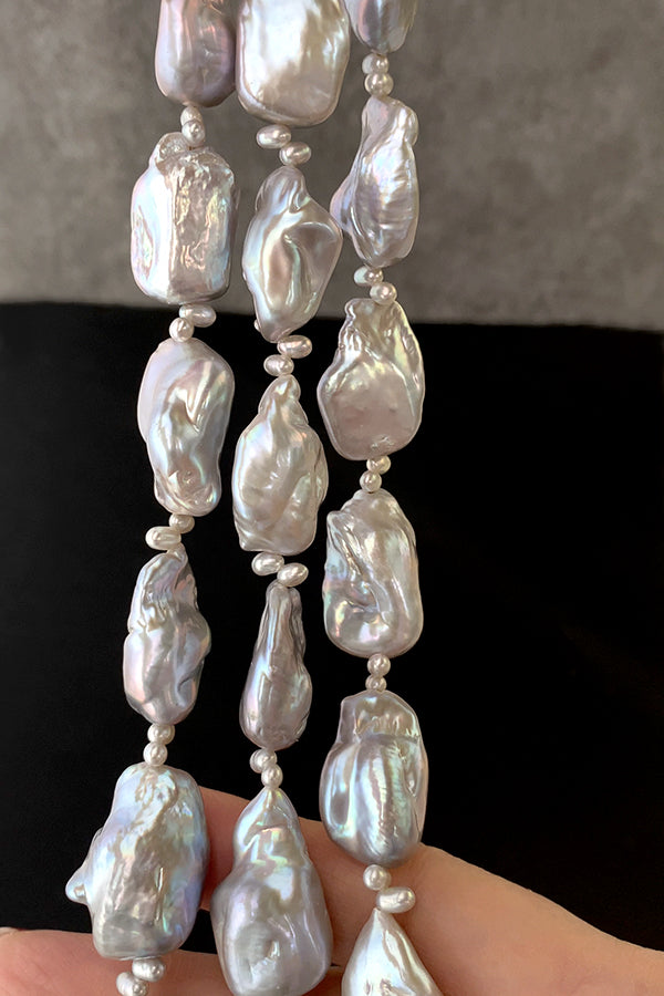 淡水パール (バロック) グレー 大きさ 約20~27×14~15mm 穴径 約0.5mm 1連 約25cm 約9個 ライス 約4×5.5mm 約0.4mm 16個
