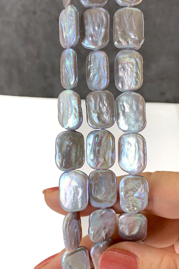 【淡水パール】 (スクエア レクタングル) シルバーグレー 大きさ 約17~17.5×12.5~13mm 穴径 約0.5~0.6mm