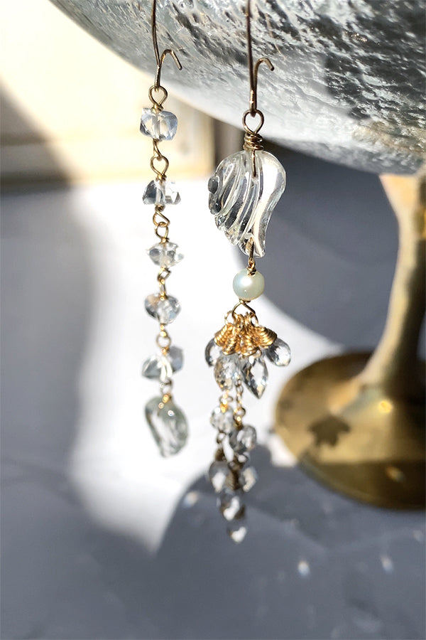 【天然石】 クリスタル (羽 天使の羽 ウィング) 2穴 大きさ 約13×9mm 穴径 約0.5~0.6mm 1個