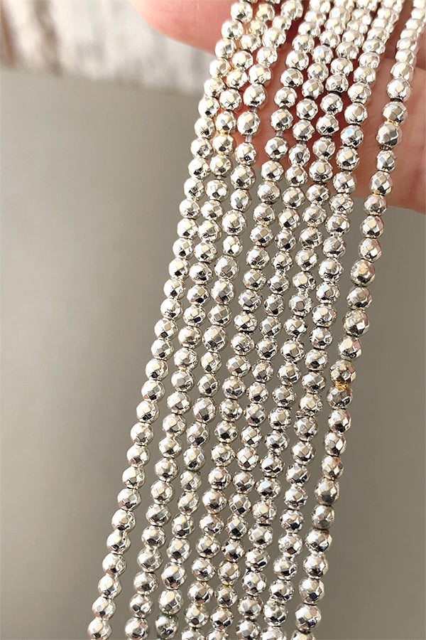 Natural Hematite (Round Cut) Silver, Size: Approx. 2-2.3mm, Hole Diameter: Approx. 0.6mm