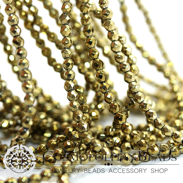 Hematite (round cut) Color Light gold Size Approx. 2 x 2.3 mm Hole diameter Approx. 0.6 mm Approx.