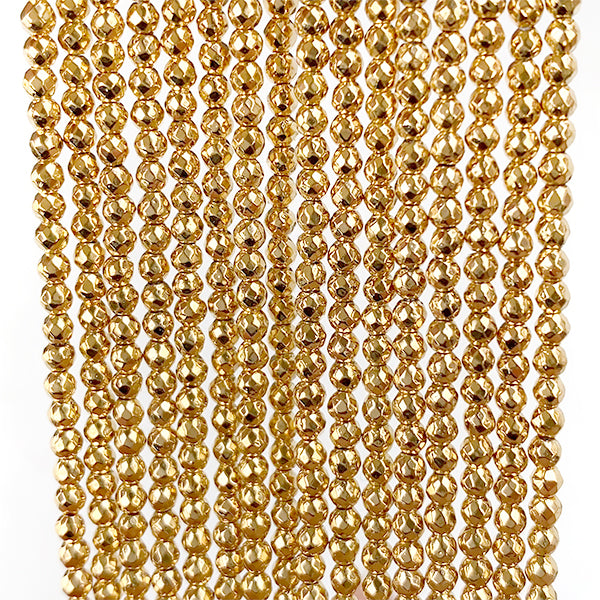 Hematite (Round Cut) Gold Size: Approx. 2 x 2.3 mm Hole diameter: Approx. 0.6 mm