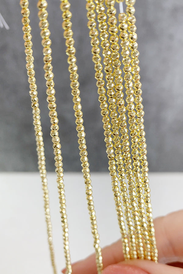 Natural Hematite (Round Cut) Light Gold, Size: Approx. 2-2.3mm, Hole Diameter: Approx. 0.6mm