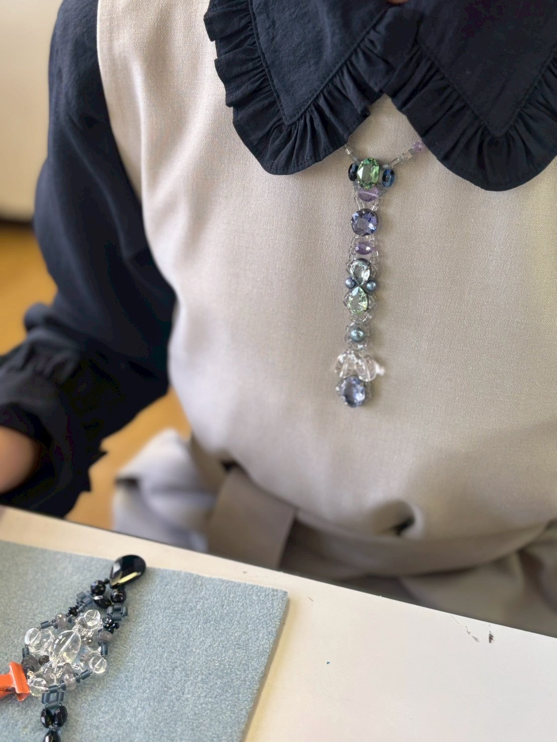 【手作りキット】日柳　佐貴子　Sakiko Kusanagi　クリスタルロードネックレス　ブルークリスタル　ピアス、イヤリング