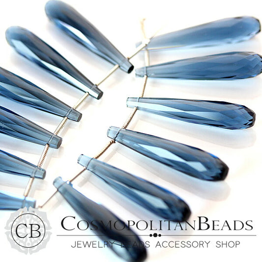 Synthetic stone Blue quartz (long drop cut) Size approx. 8 x 35mm Hole diameter approx. 0.4~0.5mm 1 piece 