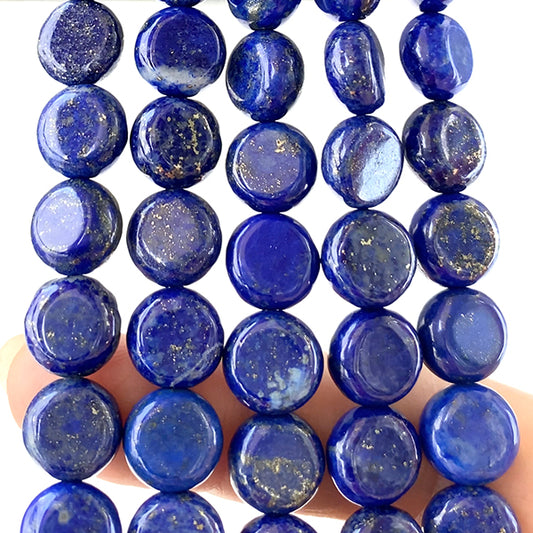 【天然石】 ラピスラズリ （コイン　ディスク） 大きさ　約10mm 厚み　約5.5～6mm 穴径　約0.4～0.5mm