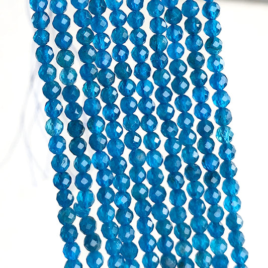 【天然石】アパタイト ネオンブルーアパタイト （ラウンドカット） 大きさ　約3.2～3.3mm 穴径　約0.5mm