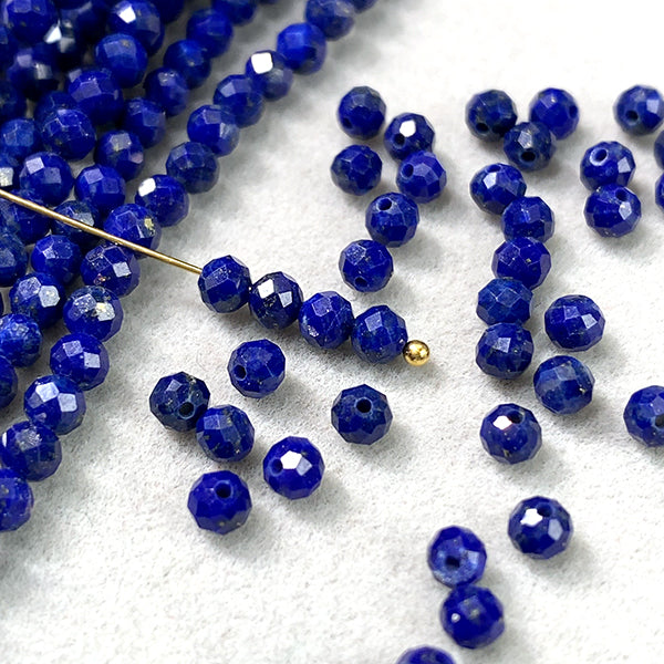 [Natural Stone] Lapis Lazuli (Button Cut) Size: Approx. 3mm Hole Diameter: Approx. 0.4-0.5mm