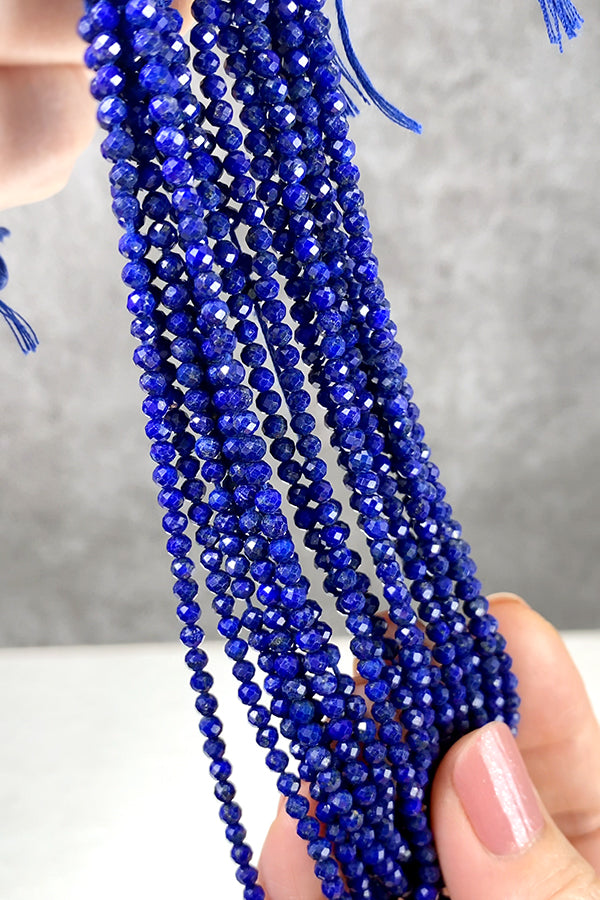 [Natural Stone] Lapis Lazuli (Button Cut) Size: Approx. 3mm Hole Diameter: Approx. 0.4-0.5mm
