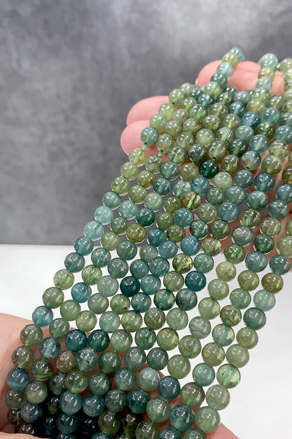 [Natural Stone] Green Blue Apatite (Round Plain) Size: Approx. 6mm Hole diameter: Approx. 0.7mm