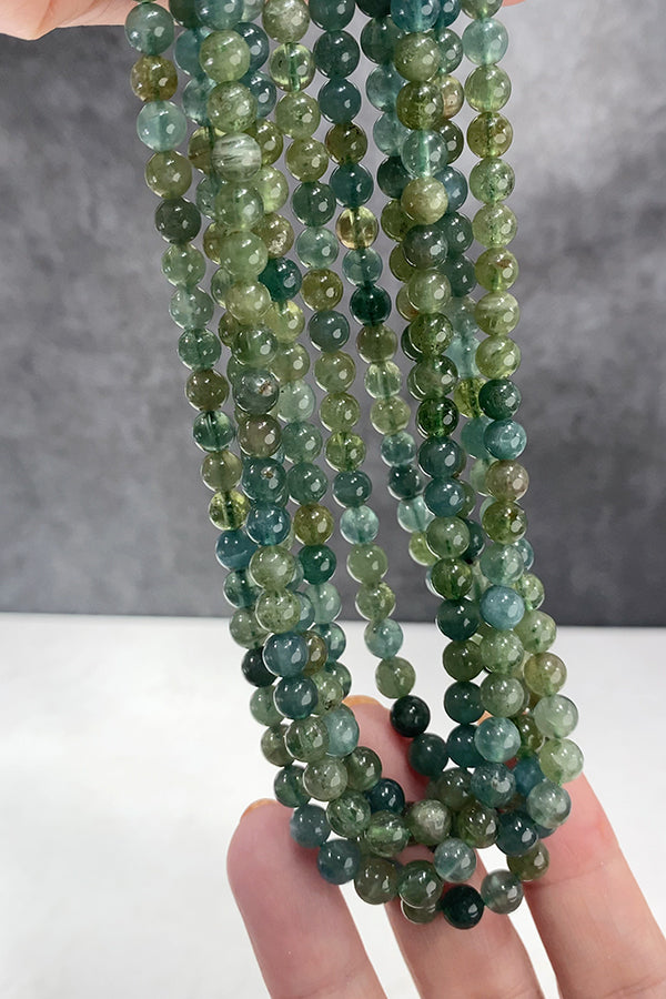 [Natural Stone] Green Blue Apatite (Round Plain) Size: Approx. 6mm Hole diameter: Approx. 0.7mm