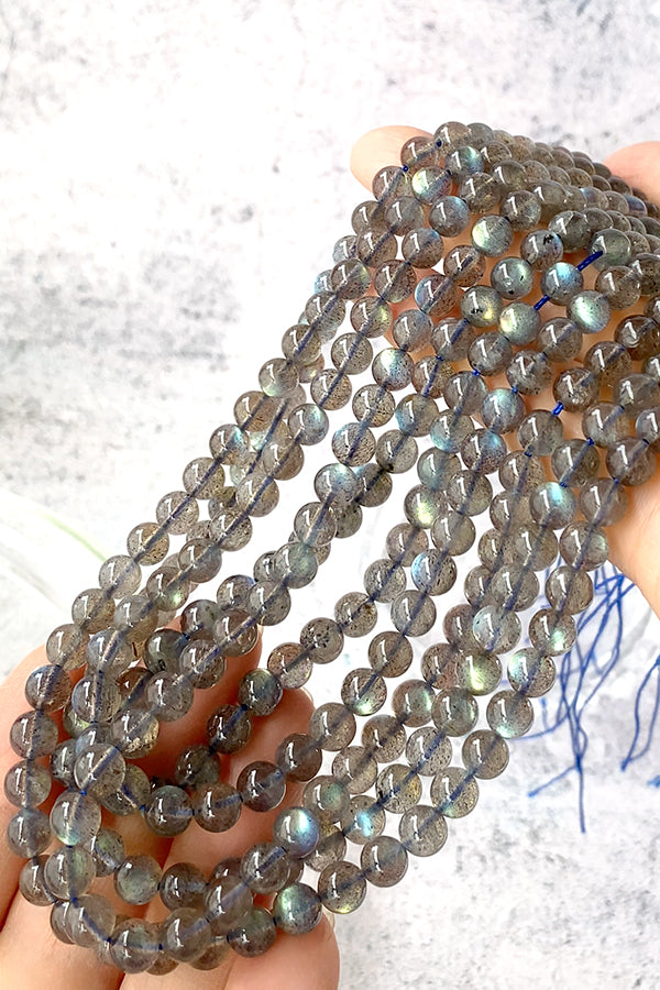 【Natural Stone】 Labradorite (Round Plain) Size: approx. 6mm Hole diameter: approx. 0.7-0.8mm