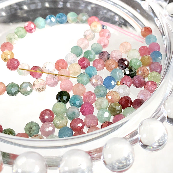 【天然石】 トルマリン （ラウンドカット） マルチカラー　ミックス 大きさ　約4～4.2mm 穴径　約0.5～0.6mm