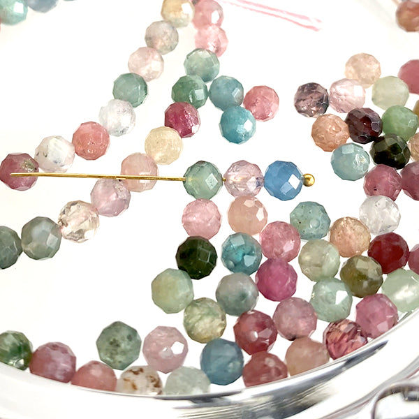 【天然石】 トルマリン （ラウンドカット） マルチカラー　ミックス 大きさ　約4～4.2mm 穴径　約0.5～0.6mm