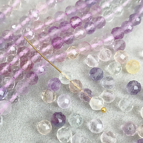 [Natural Stone] Fluorite Mix (Round Cut) Size: Approx. 4mm Hole diameter: Approx. 0.5-0.6mm
