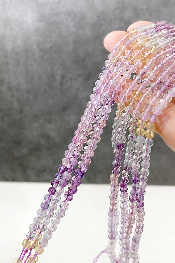 [Natural Stone] Fluorite Mix (Round Cut) Size: Approx. 4mm Hole diameter: Approx. 0.5-0.6mm