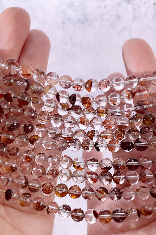 [Natural Stone] Fire Quartz (round plain bead) Size: approx. 7mm Hole diameter: approx. 0.7-0.8mm