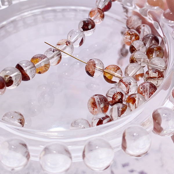[Natural Stone] Fire Quartz (round plain bead) Size: approx. 7mm Hole diameter: approx. 0.7-0.8mm