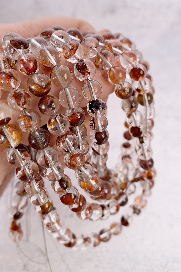 [Natural Stone] Fire Quartz (round plain bead) Size: approx. 7mm Hole diameter: approx. 0.7-0.8mm
