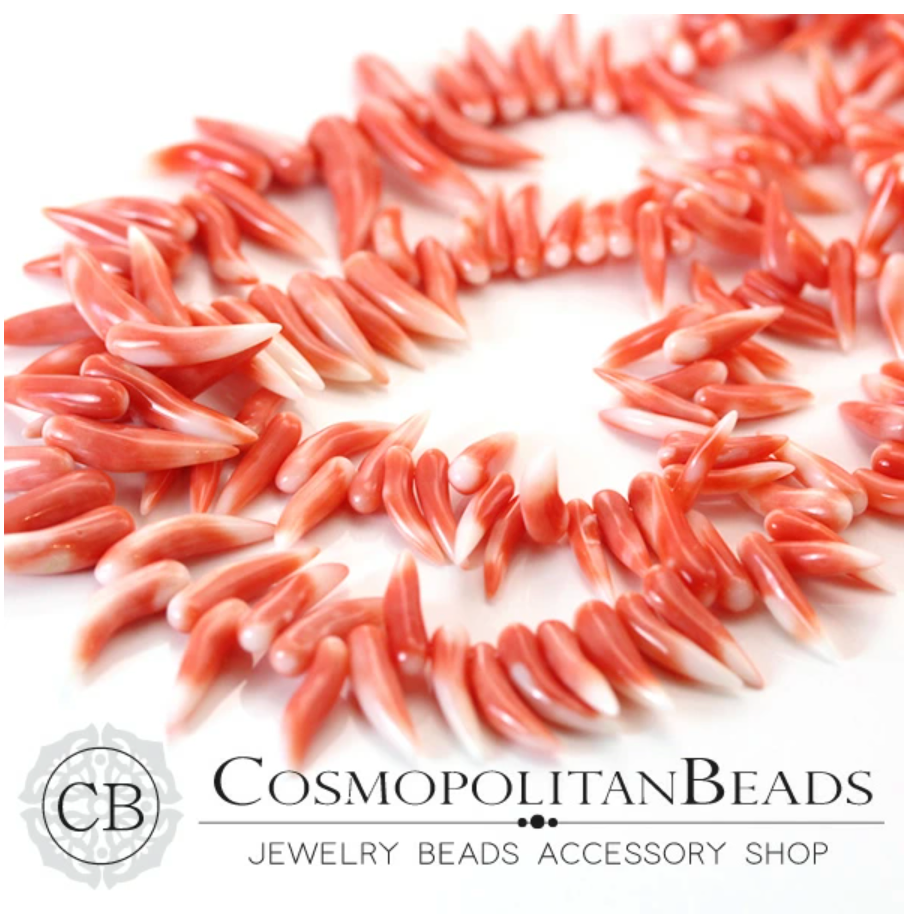 [Other Natural Materials] Pink Coral (Stick Spikes) Size: Approx. 2.5-5 x 9-20mm, Hole Diameter: Approx. 0.4mm, 3 pieces