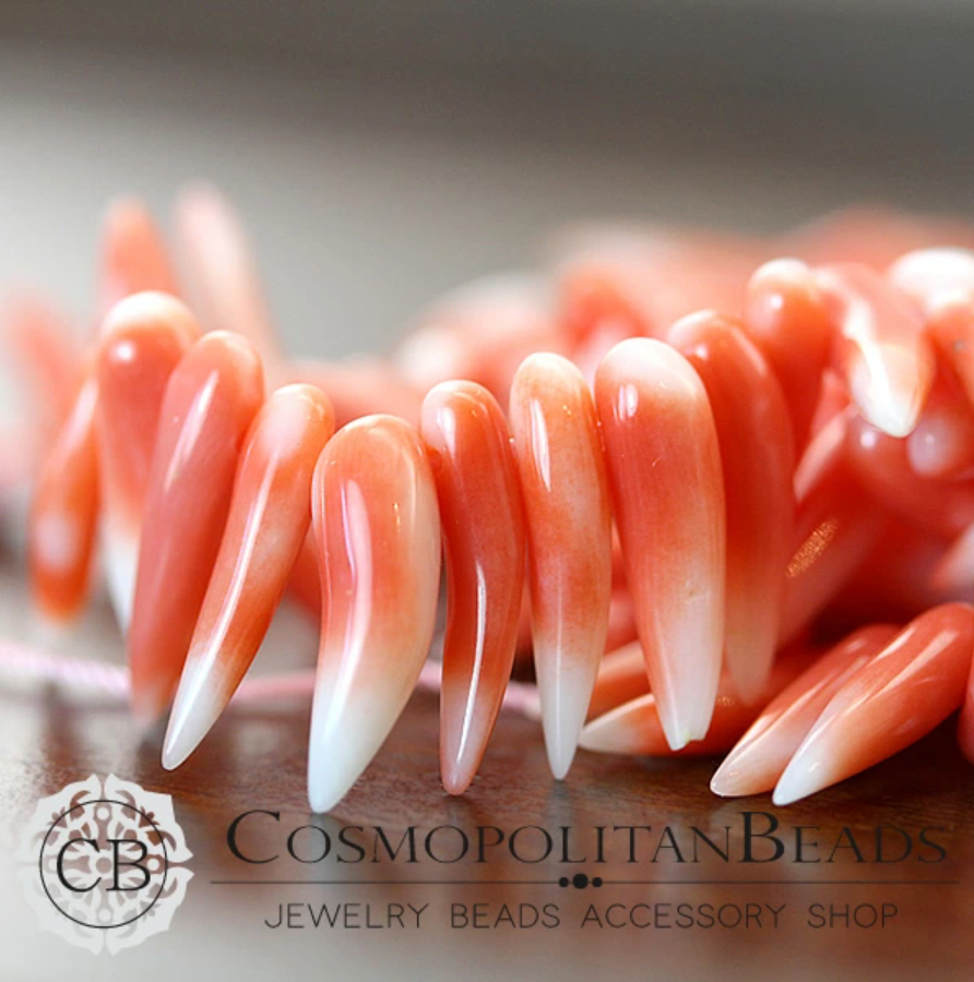 [Other Natural Materials] Pink Coral (Stick Spikes) Size: Approx. 2.5-5 x 9-20mm, Hole Diameter: Approx. 0.4mm, 3 pieces