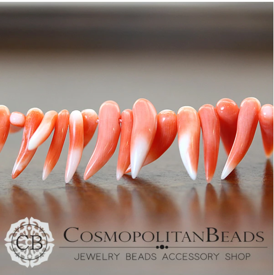 [Other Natural Materials] Pink Coral (Stick Spikes) Size: Approx. 2.5-5 x 9-20mm, Hole Diameter: Approx. 0.4mm, 3 pieces