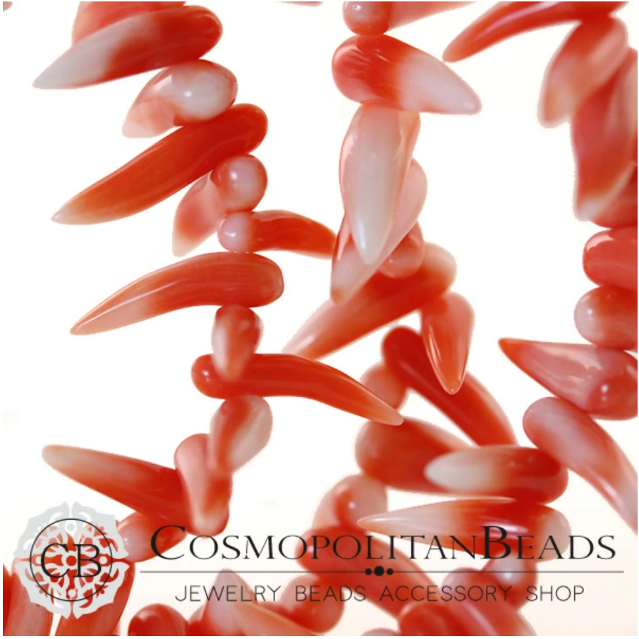 [Other Natural Materials] Pink Coral (Stick Spikes) Size: Approx. 2.5-5 x 9-20mm, Hole Diameter: Approx. 0.4mm, 3 pieces