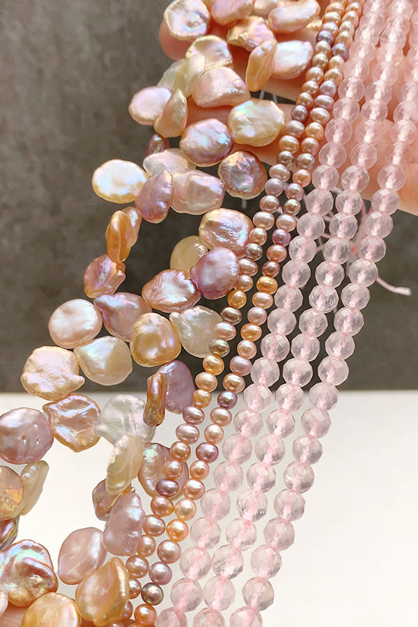 【天然石】 ローズクォーツ （ラウンドカット） 大きさ　約6mm 穴径　約0.4～0.5mm