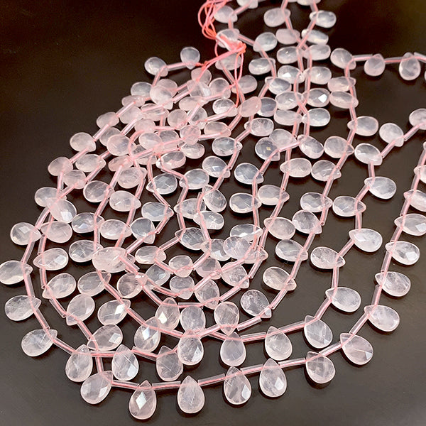[Natural Stone] Rose Quartz (Flat Drop Cut) Size: Approx. 8 x 12mm Hole diameter: Approx. 0.6-0.7mm