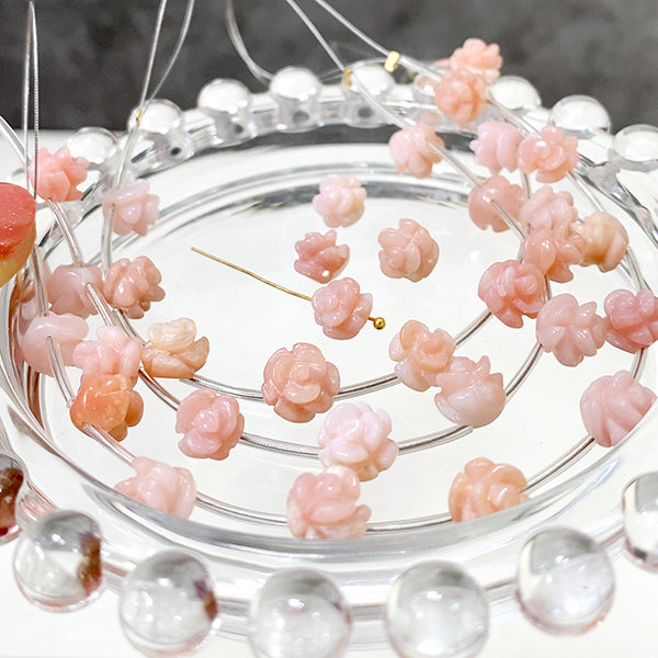 【天然石】 ピンクオパール （薔薇　バラ　ローズ） 大きさ　約7～8mm 穴径　約0.5～0.6mm 10個