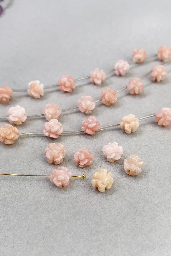 【天然石】 ピンクオパール （薔薇　バラ　ローズ） 大きさ　約7～8mm 穴径　約0.5～0.6mm 10個