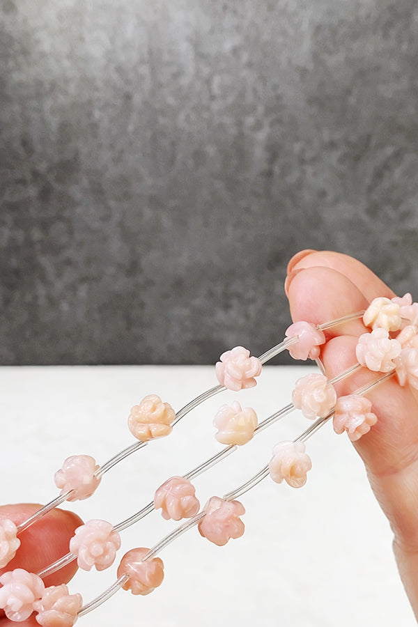 【天然石】 ピンクオパール （薔薇　バラ　ローズ） 大きさ　約7～8mm 穴径　約0.5～0.6mm 10個