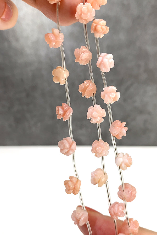 【天然石】 ピンクオパール （薔薇　バラ　ローズ） 大きさ　約7～8mm 穴径　約0.5～0.6mm 10個