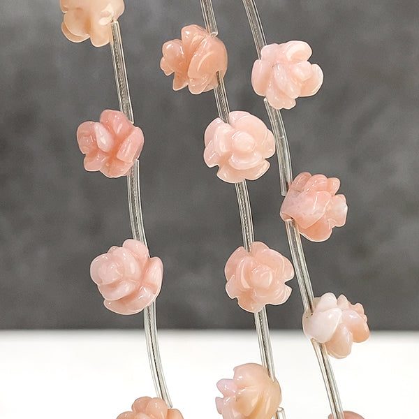 【天然石】 ピンクオパール （薔薇　バラ　ローズ） 大きさ　約7～8mm 穴径　約0.5～0.6mm 10個