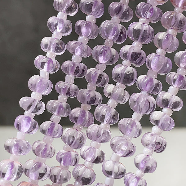 【Natural Stone】 Amethyst, Pink Amethyst (Button, Flower, Pumpkin) Size: Approx. 6-7.5 x 3.5-5mm Hole diameter: Approx. 0.4mm