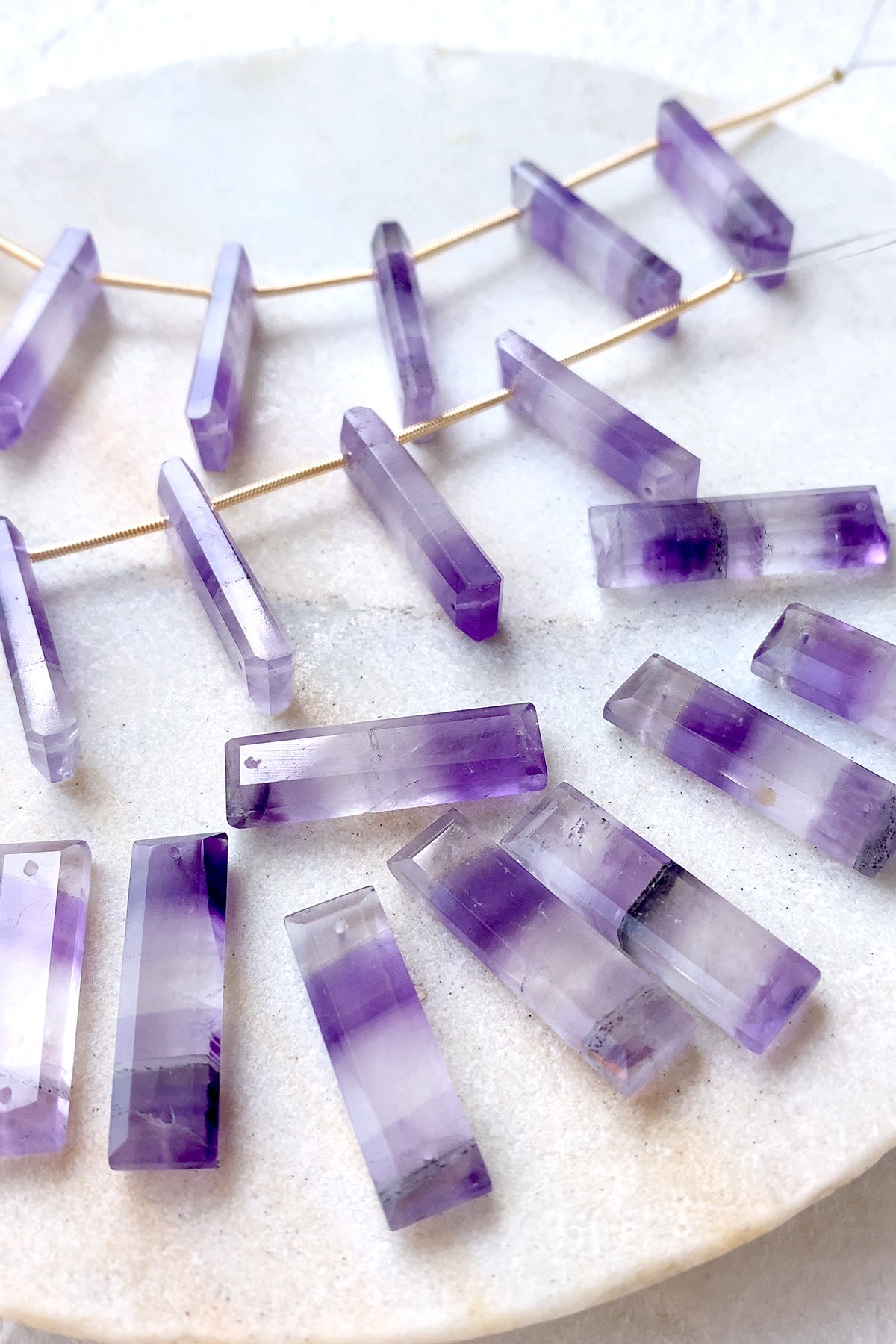 Amethyst (Square Cut Rectangle) 2 Holes Stripe Hole Diameter Approx. 0.5mm 1 Piece