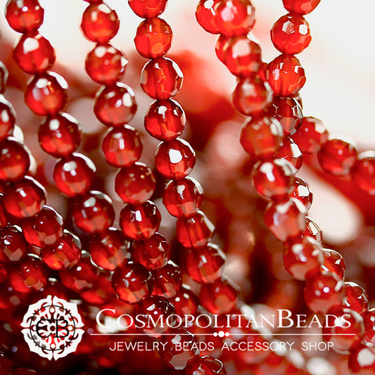 【天然石】 レッドアゲート （ラウンドカット） 大きさ　約4.2×4mm 穴径　約0.5～0.6mm 93個　約39cm